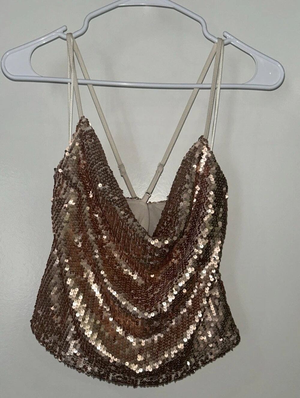 Sincerely Jules Women’s Size S Rose Gold Sequin Adjustable Strap Camisole NWT